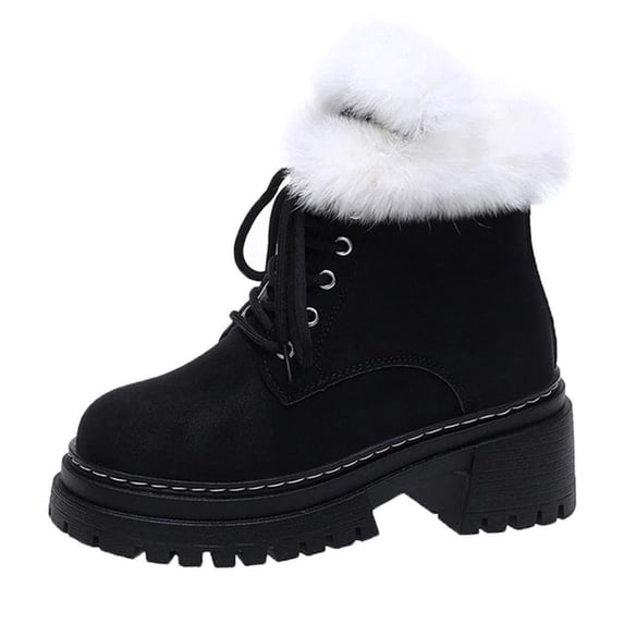 Xfvqtps Womens Winter Boots Faux Fur Lined Ankle Booties Warm Lace up Boots Chunky Low Heel Suede Casual Cold Weather Shoes Black
