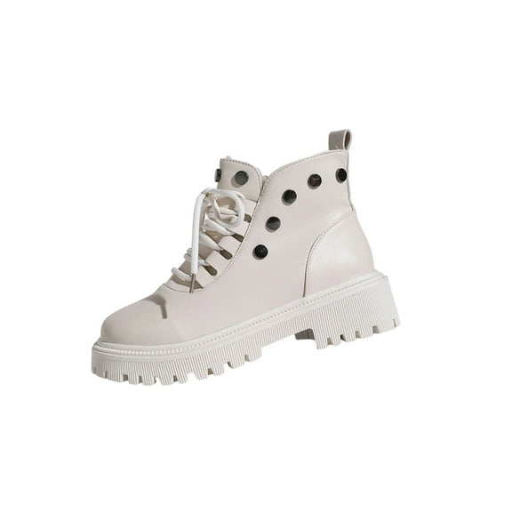 Xfvqtps Womens Winter Boots Fleece Lined Warm Ankle Booties Chunky Sole Block Heel Comfortable Snow Boots for Women Fashion Non Slip Shoes White