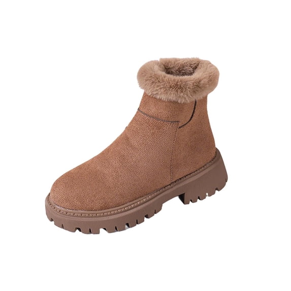 Xfvqtps Womens Winter Boots Warm Faux Fur Lined Ankle Booties Chunky Non Slip Sole Slip on Casual Shoes for Cold Weather Khaki