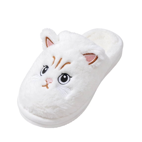 Xfvqtps Womens Winter Closed Toe Slippers Cute Cat Embroidery Flat Non Slip Warm Slide Comfy Casual Indoor House Shoes