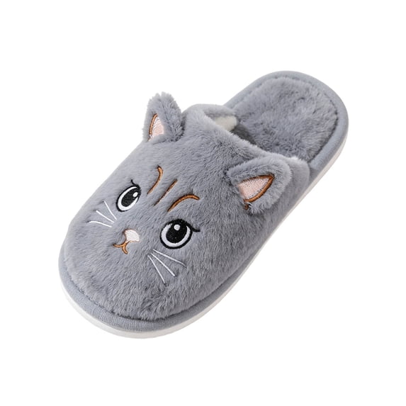 Xfvqtps Womens Winter Closed Toe Slippers Cute Cat Embroidery Flat Non Slip Warm Slide Comfy Casual Indoor House Shoes