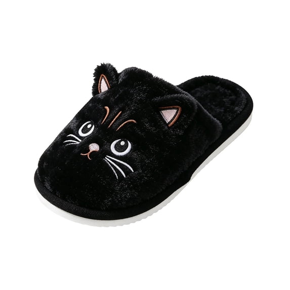 Xfvqtps Womens Winter Closed Toe Slippers Cute Cat Embroidery Flat Non Slip Warm Slide Comfy Casual Indoor House Shoes