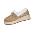 thumbnail image 1 of Xfvqtps Womens Winter Loafers Fleece Lined Flat Shoes Casual Comfortable Warm Slip on Metal Chain Everyday Wear Khaki, 1 of 9