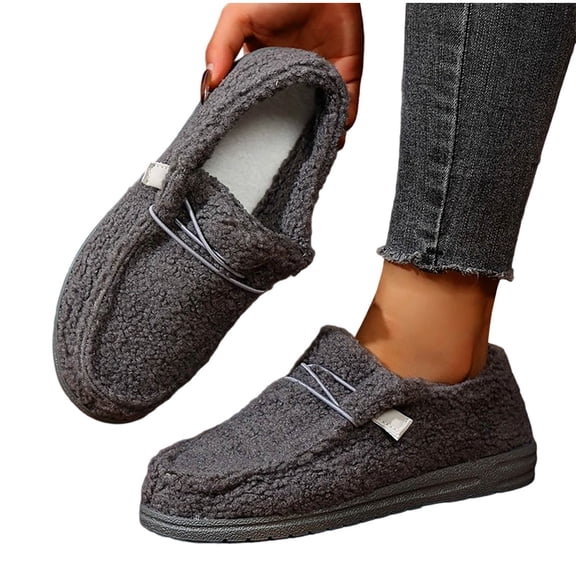 Xfvqtps Womens Winter Slippers Fleece Lined House Shoes Indoor Outdoor Comfortable Slip on with Non Slip Sole Gray