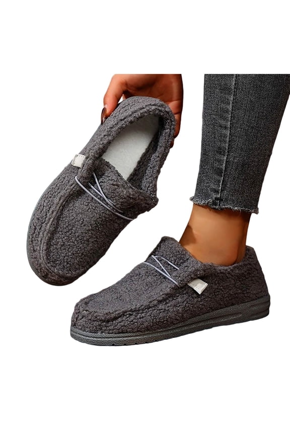 Womens Winter Slippers Fleece Lined House Shoes Indoor Outdoor Comfortable Slip on with Non Slip Sole Gray
