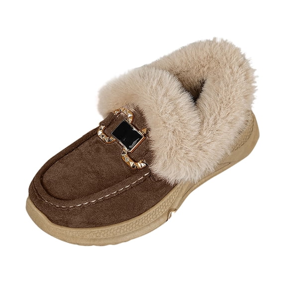 Xfvqtps Womens Winter Snow Boots Fashion Casual Warm Wedge Heel Thick Sole Faux Fur Collar Buckle Decor Soft Suede Lightweight Comfortable Shoes Coffee