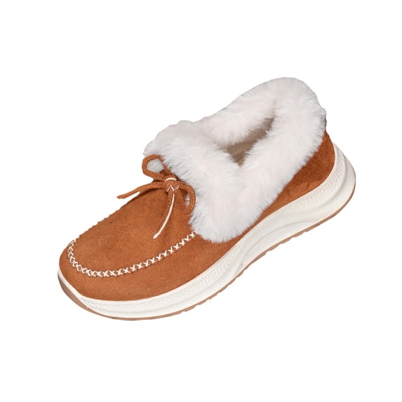 Xfvqtps Womens Winter Snow Boots Fashion Casual Warm Wedge Heel Thick Sole Faux Fur Collar Lace up Boots with Bow Soft Suede Comfortable Shoes Brown