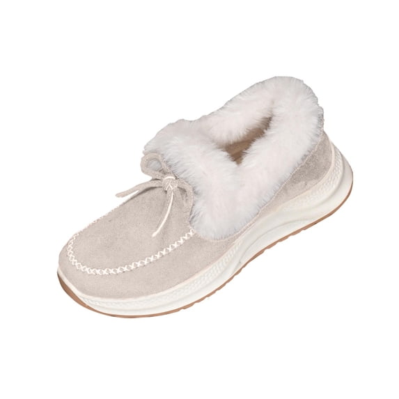 Xfvqtps Womens Winter Snow Boots Fashion Casual Warm Wedge Heel Thick Sole Faux Fur Collar Lace up Boots with Bow Soft Suede Comfortable Shoes Gray