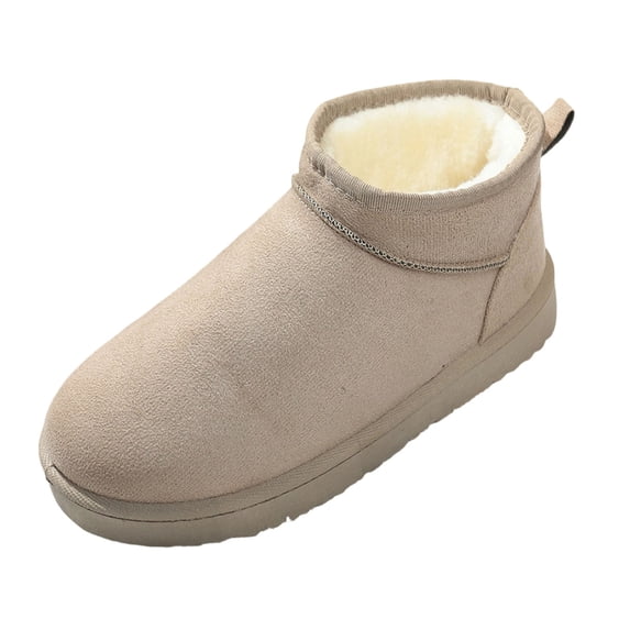 Xfvqtps Womens Winter Snow Boots Fleece Lined Ankle Boots Casual Slip on Shoes Warm Non Slip Sole Round Toe Flat Shoes for Women Outdoor Indoor Beige
