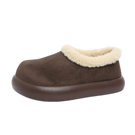 Xfvqtps Womens Winter Velvet Lined Slip on Shoes Cozy Indoor/Outdoor Flat Sole Comfortable House Shoes with Thick Sole Coffee