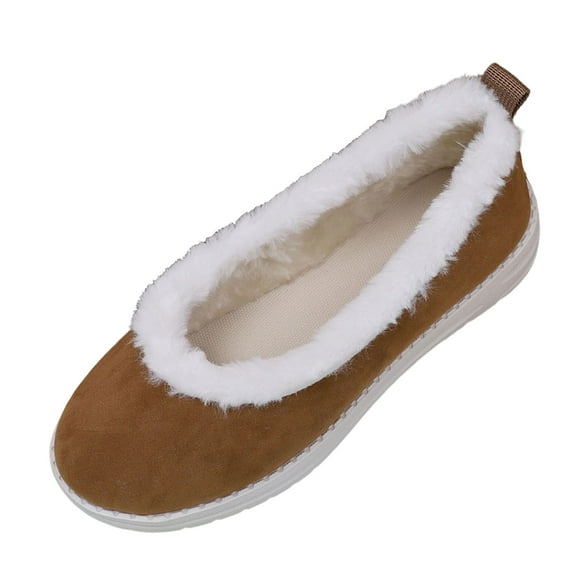 Xfvqtps Womens Winter Warm Velvet Slip on Flat Shoes Low Top Casual Comfort Walking Loafer Brown