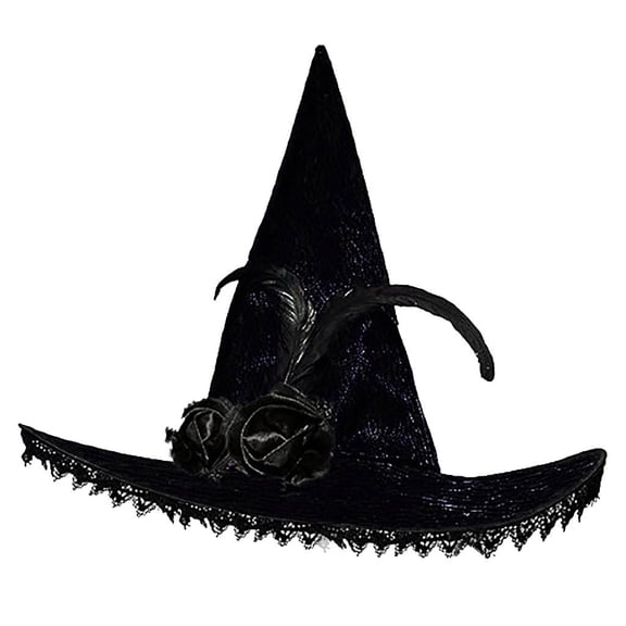 Xfvqtps Womens Witch Hat Lace Veils Feather Flower Foldable Party Carnival Accessory Fascinators Hats Black