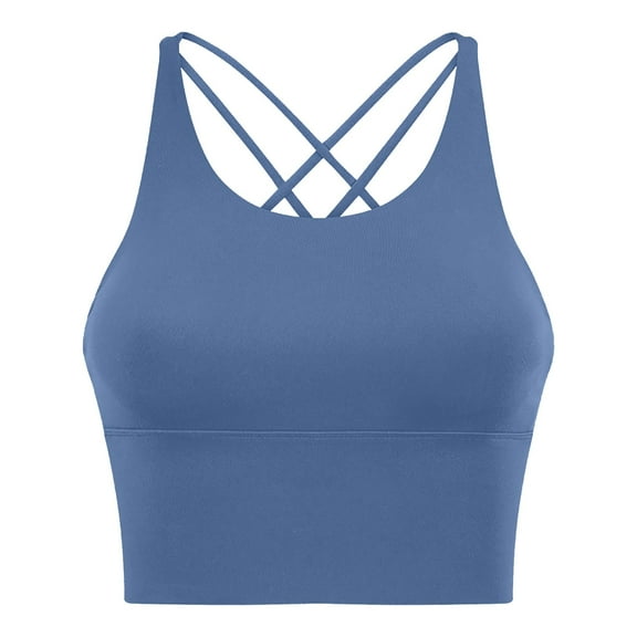 Xfvqtps Womens Workout Sports Bras Fitness Backless Cross Back Spaghetti Strap Padded Bra Yoga Crop Tank Top Blue-01