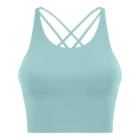 Xfvqtps Womens Workout Sports Bras Fitness Backless Cross Back Spaghetti Strap Padded Bra Yoga Crop Tank Top Green-03