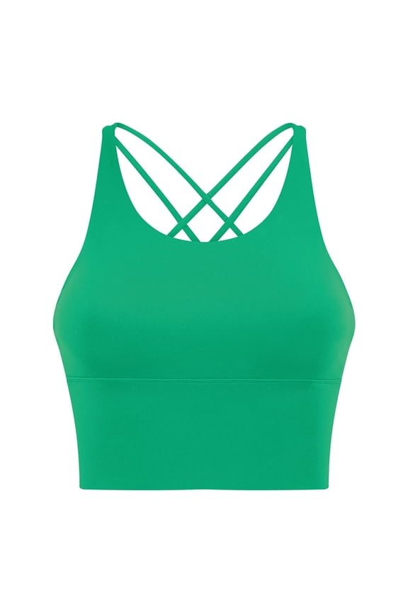 Womens Workout Sports Bras Fitness Backless Cross Back Spaghetti Strap Padded Bra Yoga Crop Tank Top Green