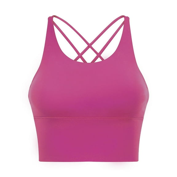 Xfvqtps Womens Workout Sports Bras Fitness Backless Cross Back Spaghetti Strap Padded Bra Yoga Crop Tank Top Hot Pink