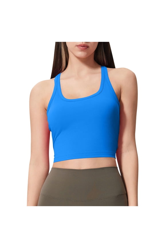 Womens Workout Sports Bras Fitness Backless Racerback Padded Bra Yoga Crop Tank Top Blue