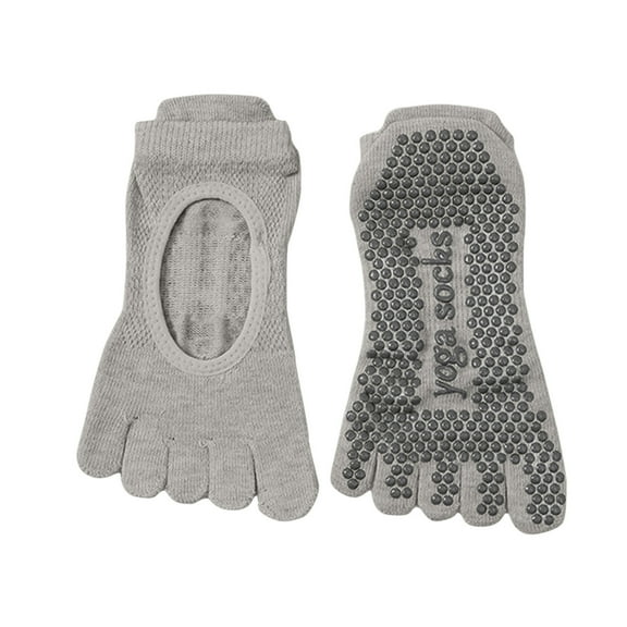 Xfvqtps Womens Yoga Socks with Grippers Five Finger Pilates Socks Fitness Sports Non Slip Comfortable Breathable Soft Toe Socks Gray