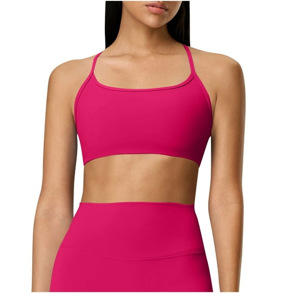 Xfvqtps Yoga Bras for Women Cross Back Spaghetti Strap Wireless Padded Solid Color Crop Tank Tops for Yoga Gym Fitness Red
