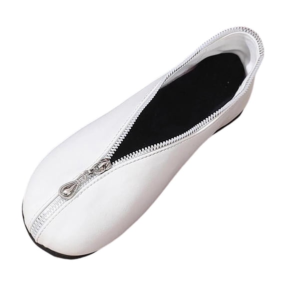 Xfvqtps Zipper Flats Womens Fashion Shoes Front Zip Slip on Flats Round Toe Casual Flats Faux Leather Comfortable Shoes for Women White