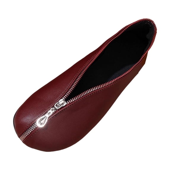 Xfvqtps Zipper Flats Womens Fashion Shoes Front Zip Slip on Flats Round Toe Casual Flats Faux Leather Comfortable Shoes for Women Wine