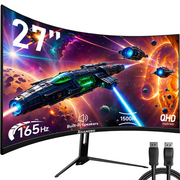 Xgaming 27-inch 165Hz/144Hz Curved Gaming Monitor, Ultra Wide 16:9 1440p PC Monitor for Laptop with 2*Speakers, 1ms AMD, QHD2K(2560 x 1440p) HDR Computer Monitor Support VESA, HDMI&DP, Metal Black