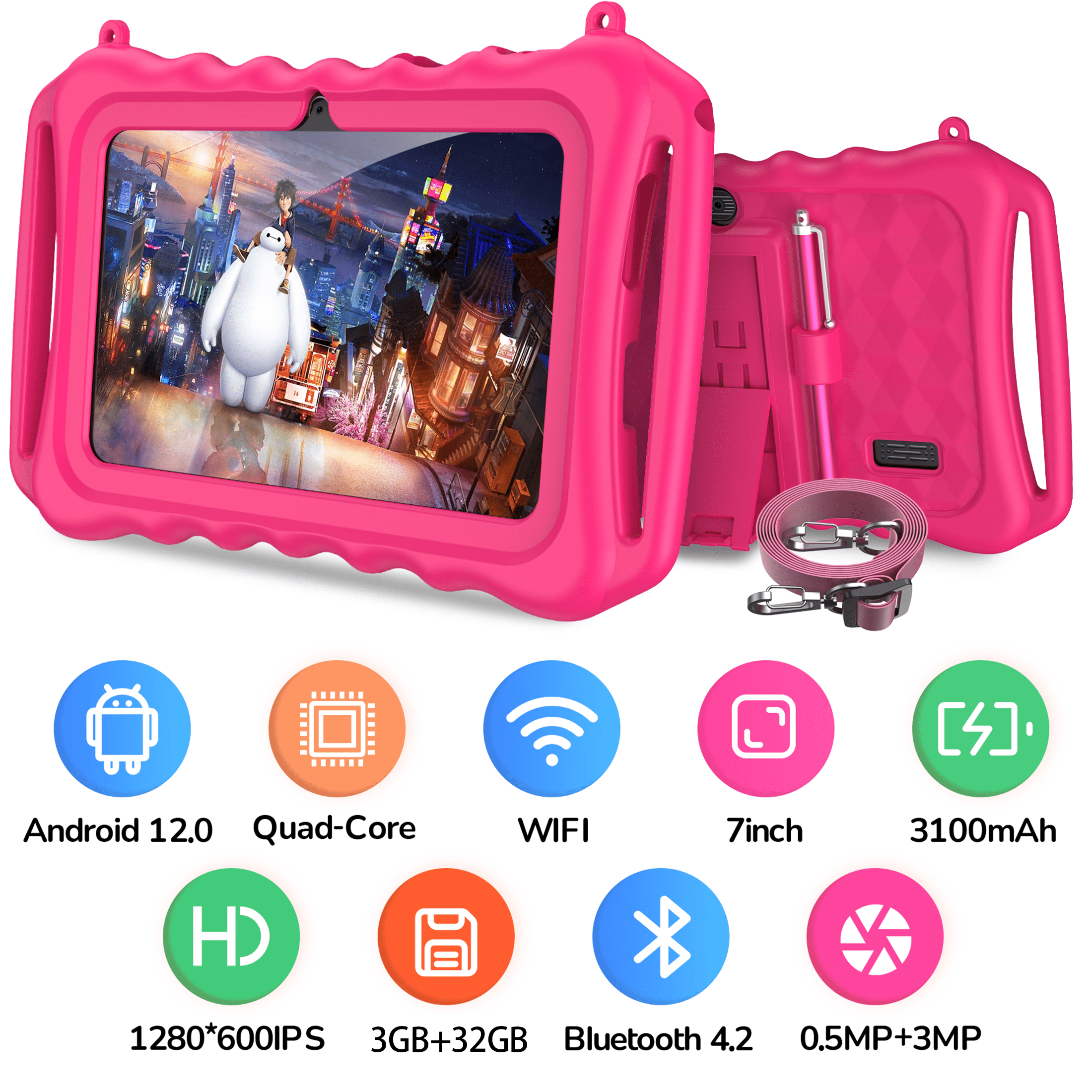 XGODY T702 Pro Kids Tablet - Android 12, Quad-Core Processor, 3GB RAM, 32GB ROM (Expandable to 1TB), IPS Screen, Parental Control, Anti-Fall Case - Perfect for Kids, Learning, and Holiday Gifting