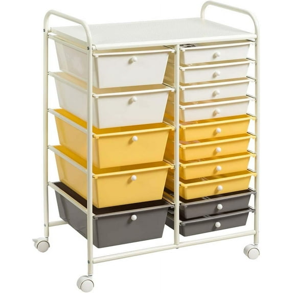 XgoodX 15-Drawer Organizer Cart Office School Storage Cart Rolling Drawer Cart for Tools, Scrapbook, Paper (Yellow)