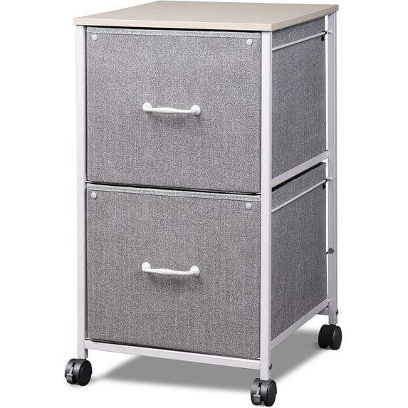 XgoodX 2 Drawer Mobile File Cabinet, Rolling Printer Stand, Fabric Vertical Filing Cabinet fits A4 or Letter Size for Home Office, Light Grey