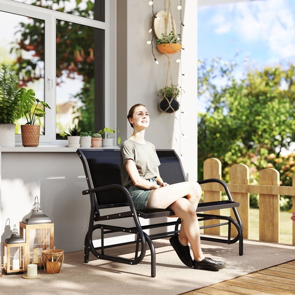 XgoodX 2-Person Patio Glider Bench Rocking Chair w/ Armrest 47.25" L x 27.5" W x 33.5" H--Dark Gray