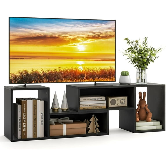 XgoodX 2 Pieces L-Shaped TV Stand, Free-Combination Entertainment Center for TVs up to 55 Inch, Modern TV Media Console Table with 4 Open Cubes, DIY Bookcase Shelf for Living Room (Black, 2 pcs)