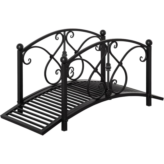 XgoodX 3.3FT Metal Garden Bridge with Decorative Scrollwork, Arched Footbridge with Safety Side Rails for Pond, Stream, Yard, Zen Garden, Outdoor Landscape Décor,Black