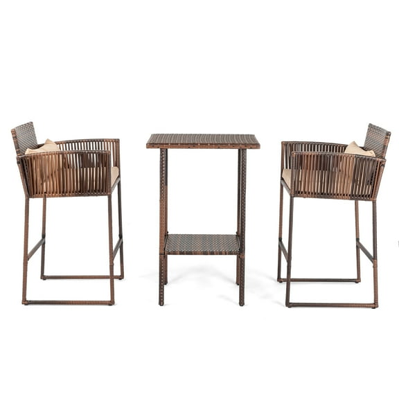 XgoodX 3-Piece Bar Height Bistro Table Set, High Top Table with 2 Wicker Bar Stools, Stylish and Comfortable for Dining, Kitchen, or Outdoor Patio for 2 People