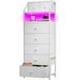thumbnail image 1 of XgoodX 51.2" H Tall Dresser for Bedroom with LED Lights, Night Stand with 7 Drawers, Dressers & Chests of Drawers with Open Wood Shelf, Metal Frame, Bedside Table with Fabric Storage Bins, White, 1 of 10