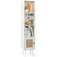 thumbnail image 1 of XgoodX 54" Tall 4-Tier Bookcase with Door, Freestanding Narrow Book Cabinet w/Adjustable Shelf, Vertical Bookshelf w/Leg, Open Shelving Display Rack, Boho Wooden 4-Cube Storage Organizer (White), 1 of 10