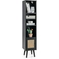 thumbnail image 1 of XgoodX 54" Tall 4-Tier Bookcase with Door, Freestanding Slim Narrow Book Cabinet with Adjustable Shelf, Vertical Bookshelf with Leg, Open Shelving Display Rack, Boho Wooden 4-Cube Storage Organizer, 1 of 10