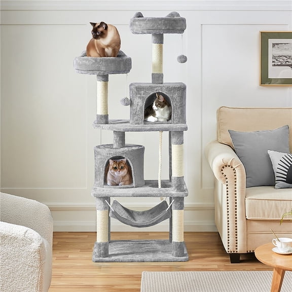 XgoodX 62.2in Cat Tree for Large Cats Condo Furniture with Scratching Boards for Rest-Light Gray