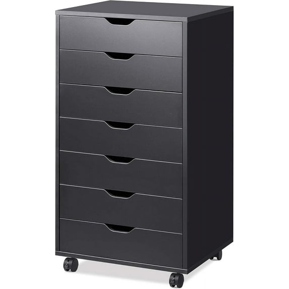 XgoodX 7-Drawer Chest, Wood File Cabinet with Wheels, Black