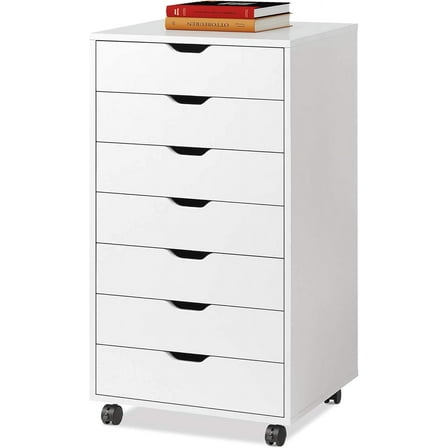 XgoodX 7-Drawer Chest, Wood Storage Dresser File Cabinet with Wheels, White