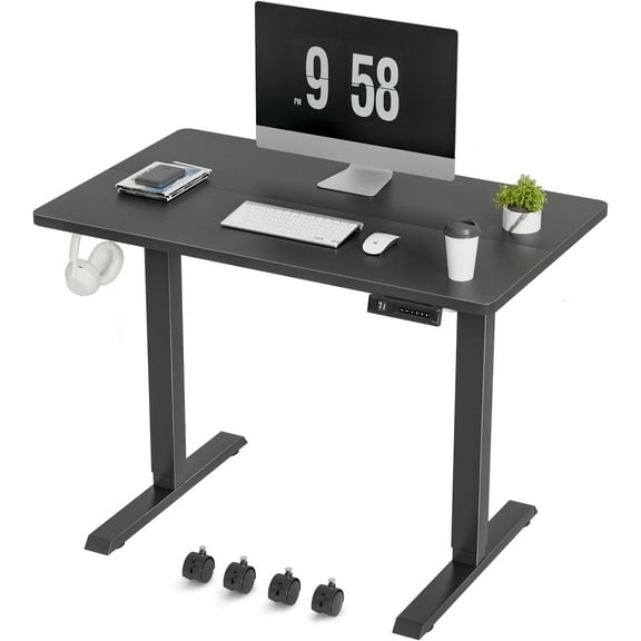 XgoodX Electric Standing Desk, 39 x 24 Inches Height Adjustable Desk with Removable Casters, Home Office Computer Desk (Carbon Black)