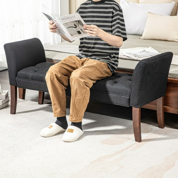 XgoodX End of Bed Bench Upholstered Bedroom Bench with Wood Legs-Black