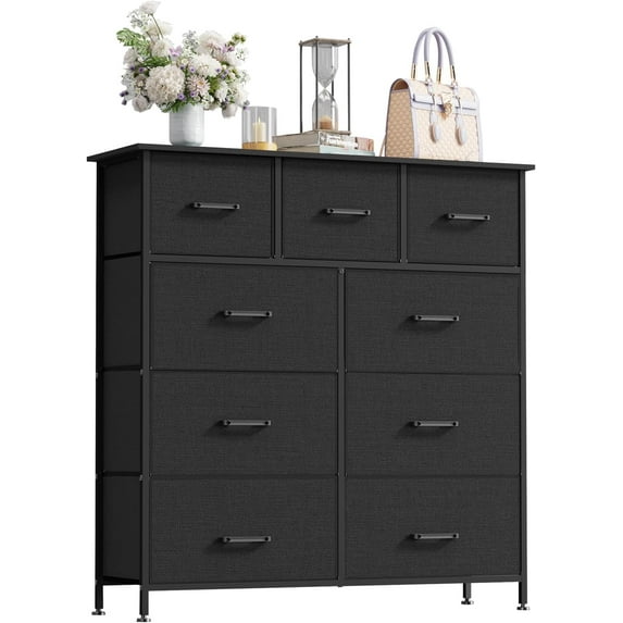 XgoodX Fabric Dresser,Wide Chest of Drawers Storage Unit with Metal Frame and Wood Top,Organizer for Bedroom,Living Room,Entryway -9-Drawer-Black