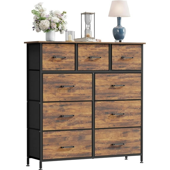 XgoodX Fabric Dresser,Wide Chest of Drawers Storage Unit with Metal Frame and Wood Top,Organizer for Bedroom,Living Room,Entryway -9-Drawer-Brown