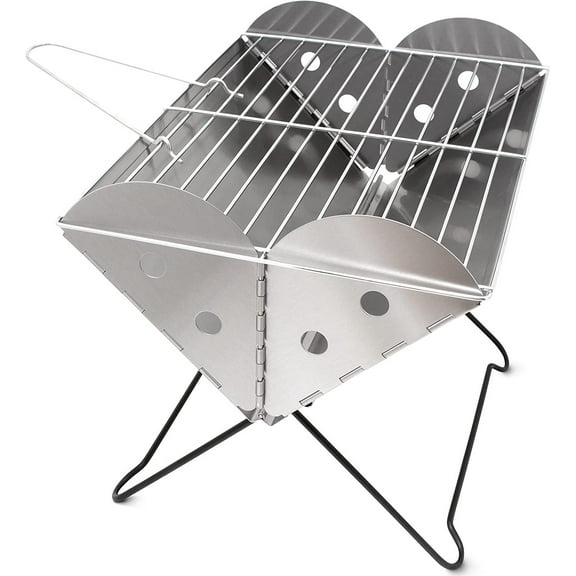 XgoodX Flatpack Portable Stainless Steel Grill & Fire Pit - Compact Traveling Grill with Durable Construction, Easy Setup for Camping, Picnics, Road Trips & Outdoor , Multi-Functional Design