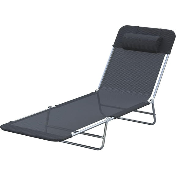 XgoodX Folding Chaise Lounge Chairs for Outdoor Use, Adjustable Reclining Sun Tanning Chair with Pillow, Breathable Mesh and Sturdy Steel Frame for Pool, Beach, Patio, or Backyard，Black
