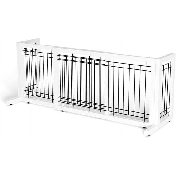 XgoodX Free Standing Dog gate, Adjustable Pet Fence, 40" - 71" Wide Solid Wooden Dog Gate for House Doorways Stairs, Doggie Gates for Indoors (White, 37-71 inch)