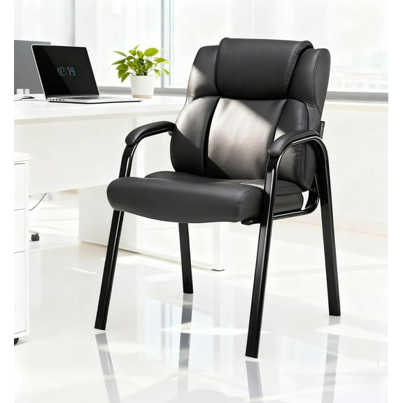 XgoodX Guest Chair with Arms, Office Reception Chairs for Conference and Waiting Room, Ergonomic Leather Visitor Desk Chair No Wheels Side Office Home Chairs-Black-1PK