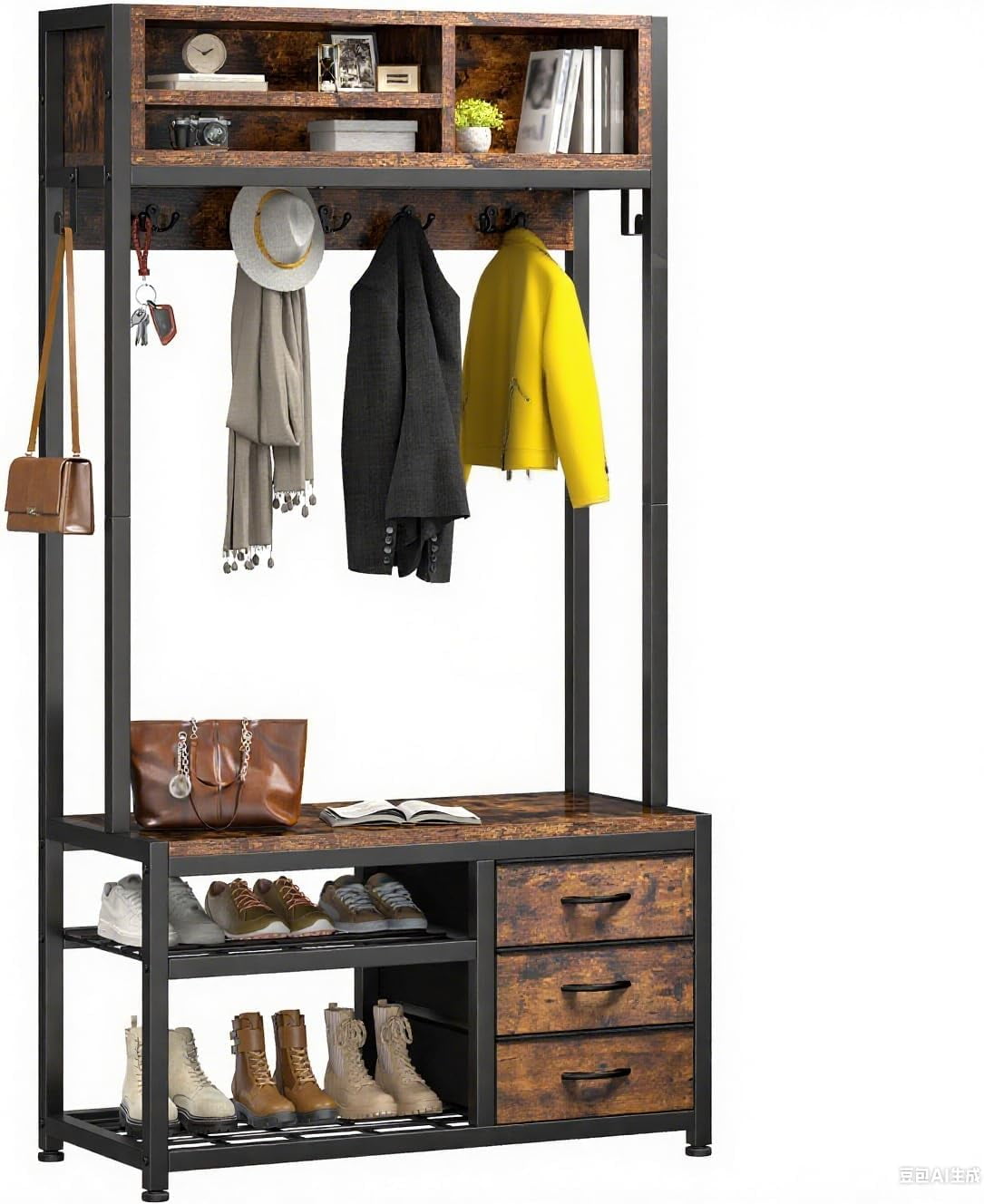 XgoodX Hall Tree with Bench and Shoe Storage, Coat Rack Freestanding ...