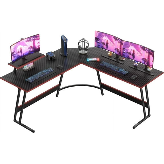 XgoodX L Shaped Gaming Desk Computer Corner Desk PC Gaming Desk Table with Large Monitor Riser Stand for Home Office Sturdy Writing Workstation (Black, 66 Inch)