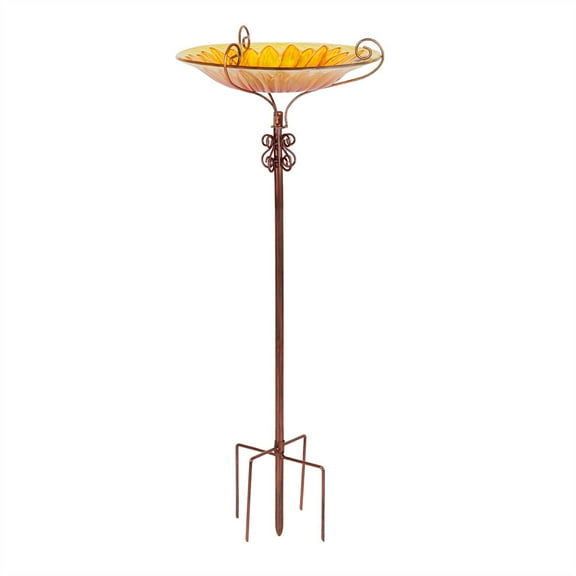 XgoodX Large Vintage Bird Baths Outdoors Glass Birdbath Standing Wildlife Feeder Bath-Orange